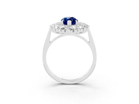 White gold Marquise Cut Halo Cluster Diamond Ring with Pave Band and Four-Prong Setting_3