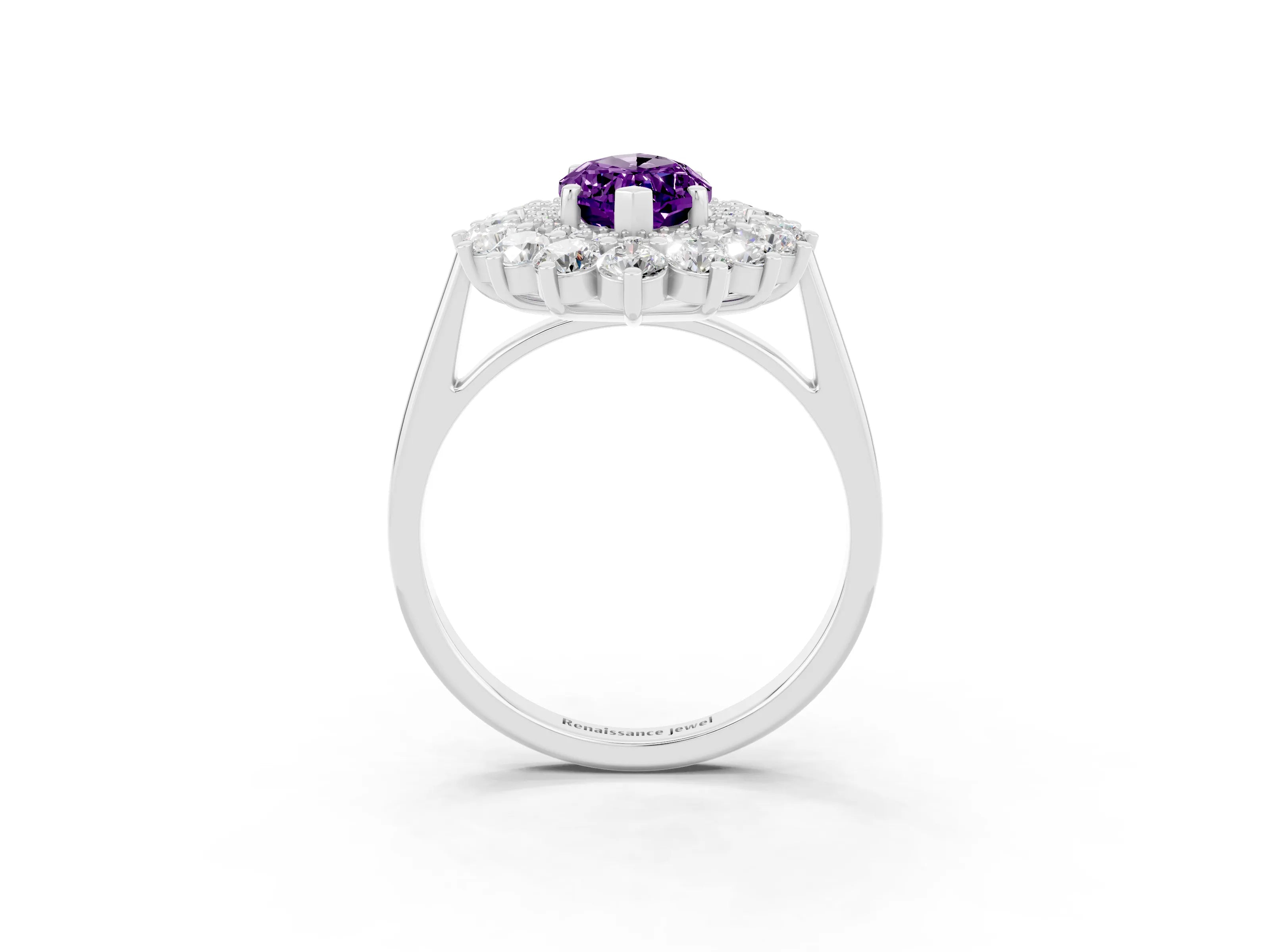 White gold Marquise Cut Halo Cluster Diamond Ring with Pave Band and Four-Prong Setting_3