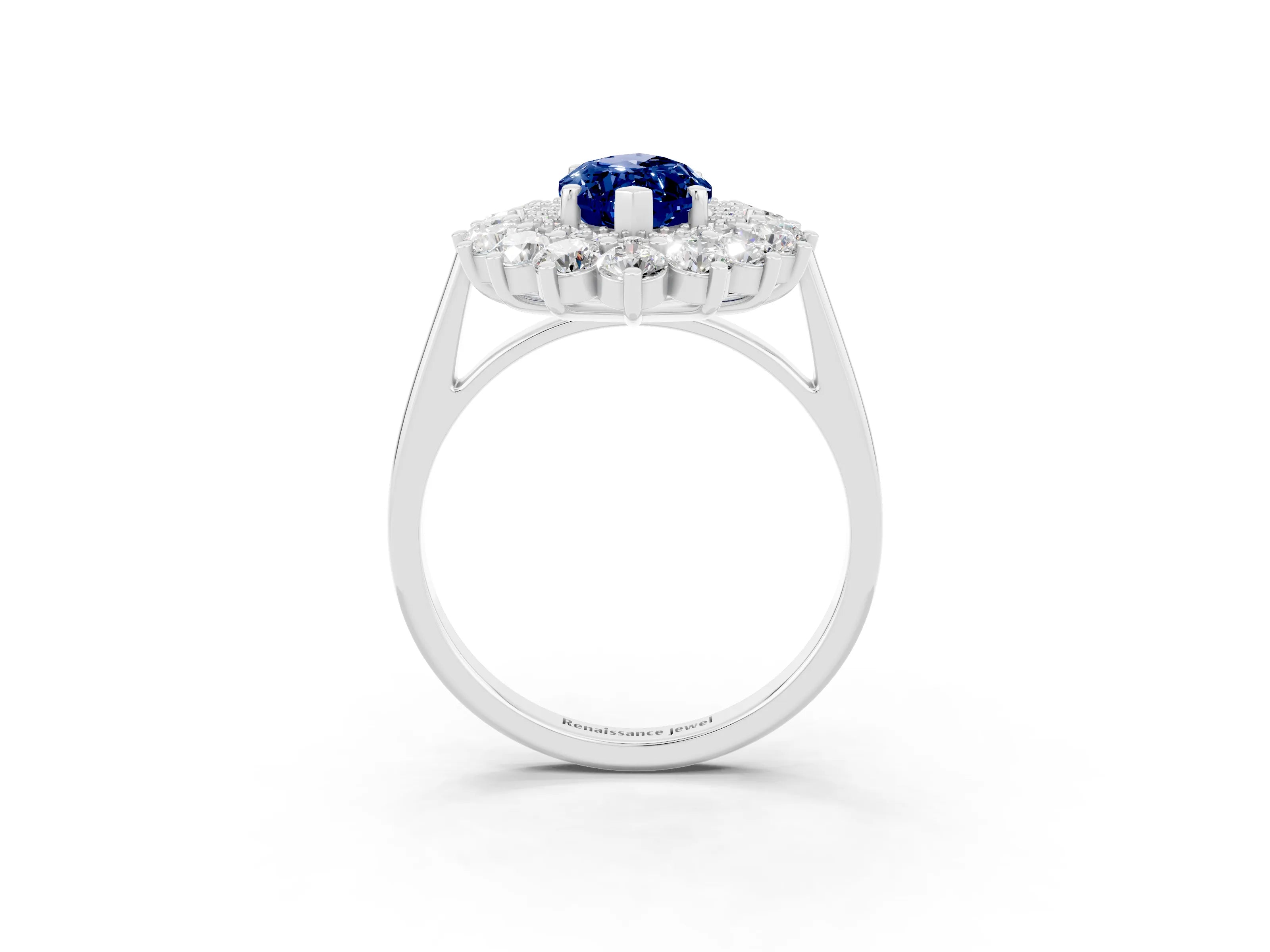 White gold Marquise Cut Halo Cluster Diamond Ring with Pave Band and Four-Prong Setting_3