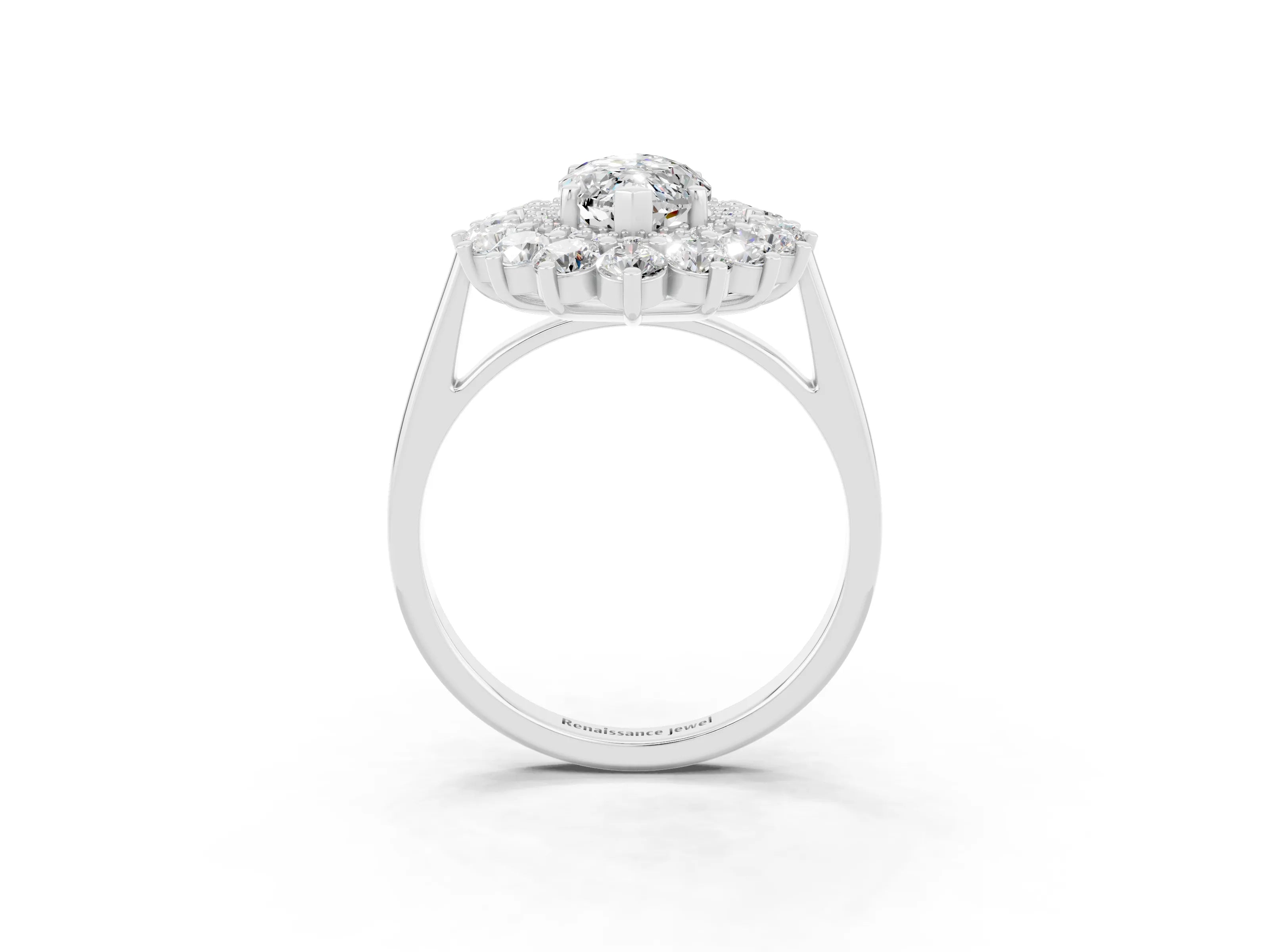 White gold Marquise Cut Halo Cluster Diamond Ring with Pave Band and Four-Prong Setting_3