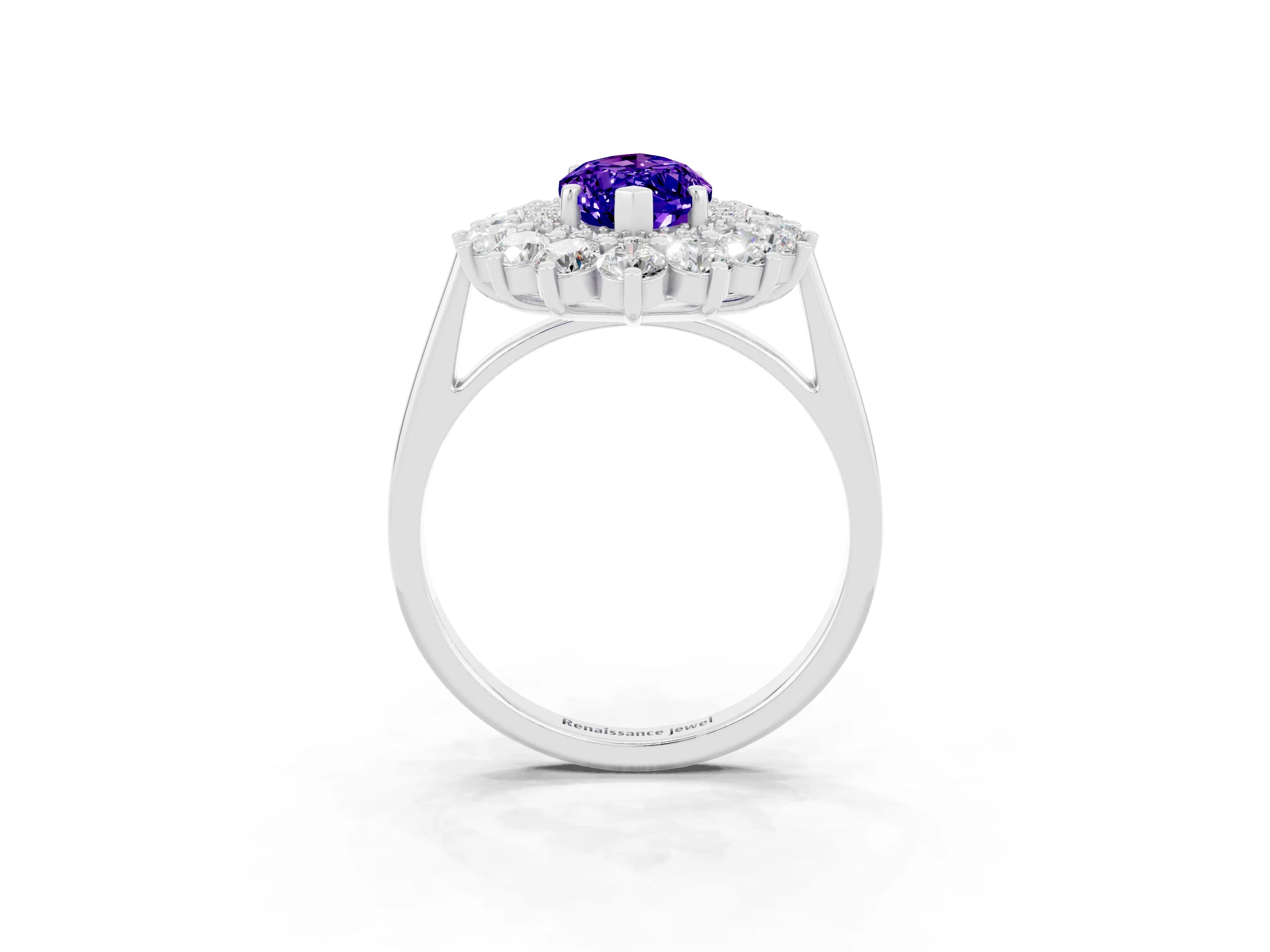 White gold Marquise Cut Halo Cluster Diamond Ring with Pave Band and Four-Prong Setting_3