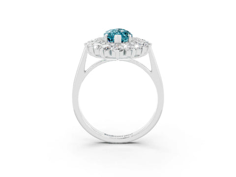White gold Marquise Cut Halo Cluster Diamond Ring with Pave Band and Four-Prong Setting_3