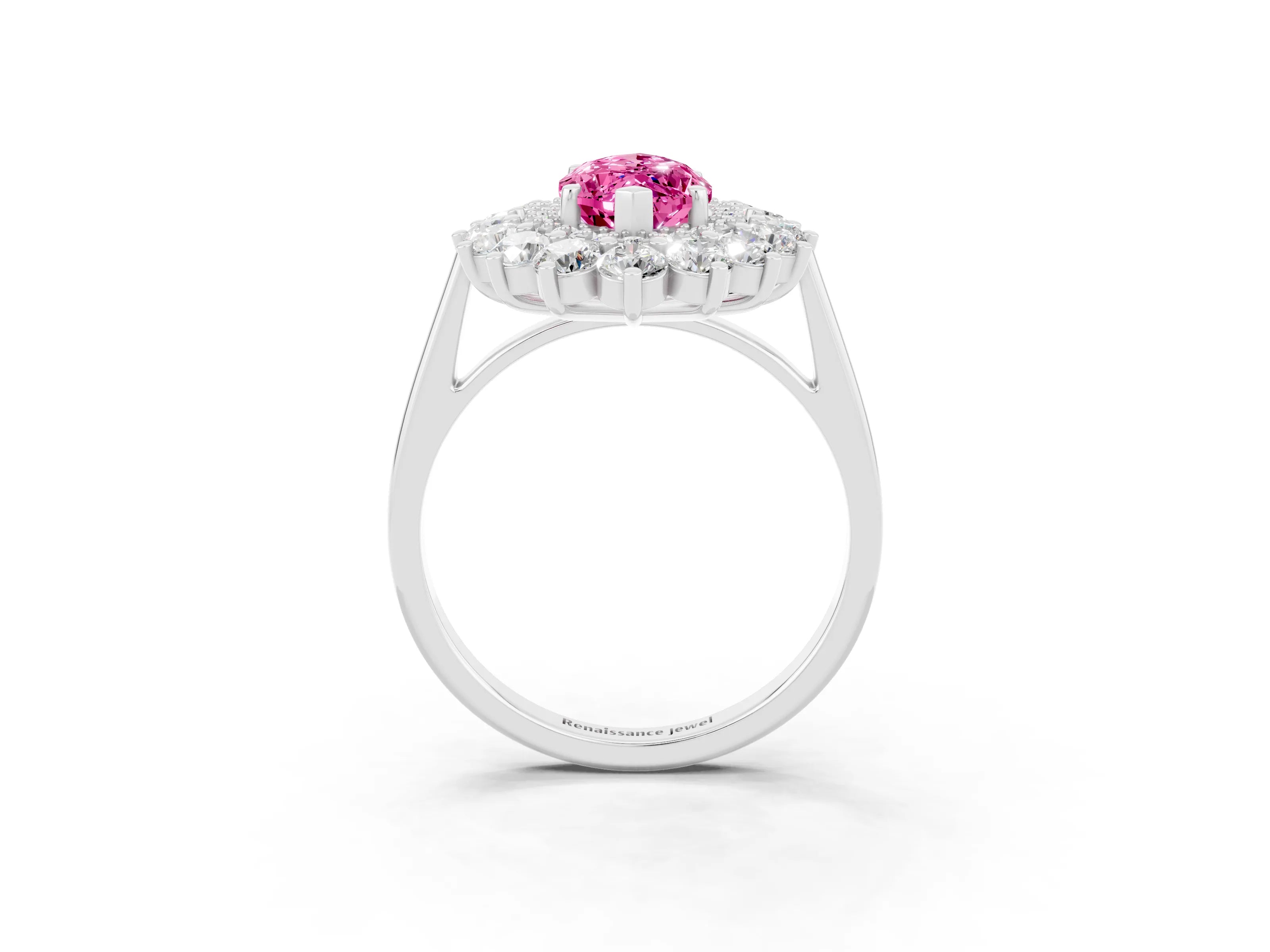 White gold Marquise Cut Halo Cluster Diamond Ring with Pave Band and Four-Prong Setting_3