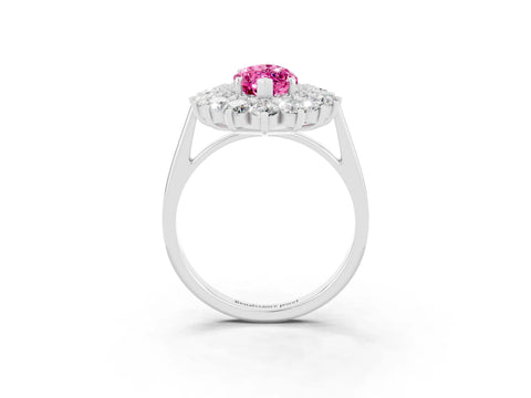 White gold Marquise Cut Halo Cluster Diamond Ring with Pave Band and Four-Prong Setting_3