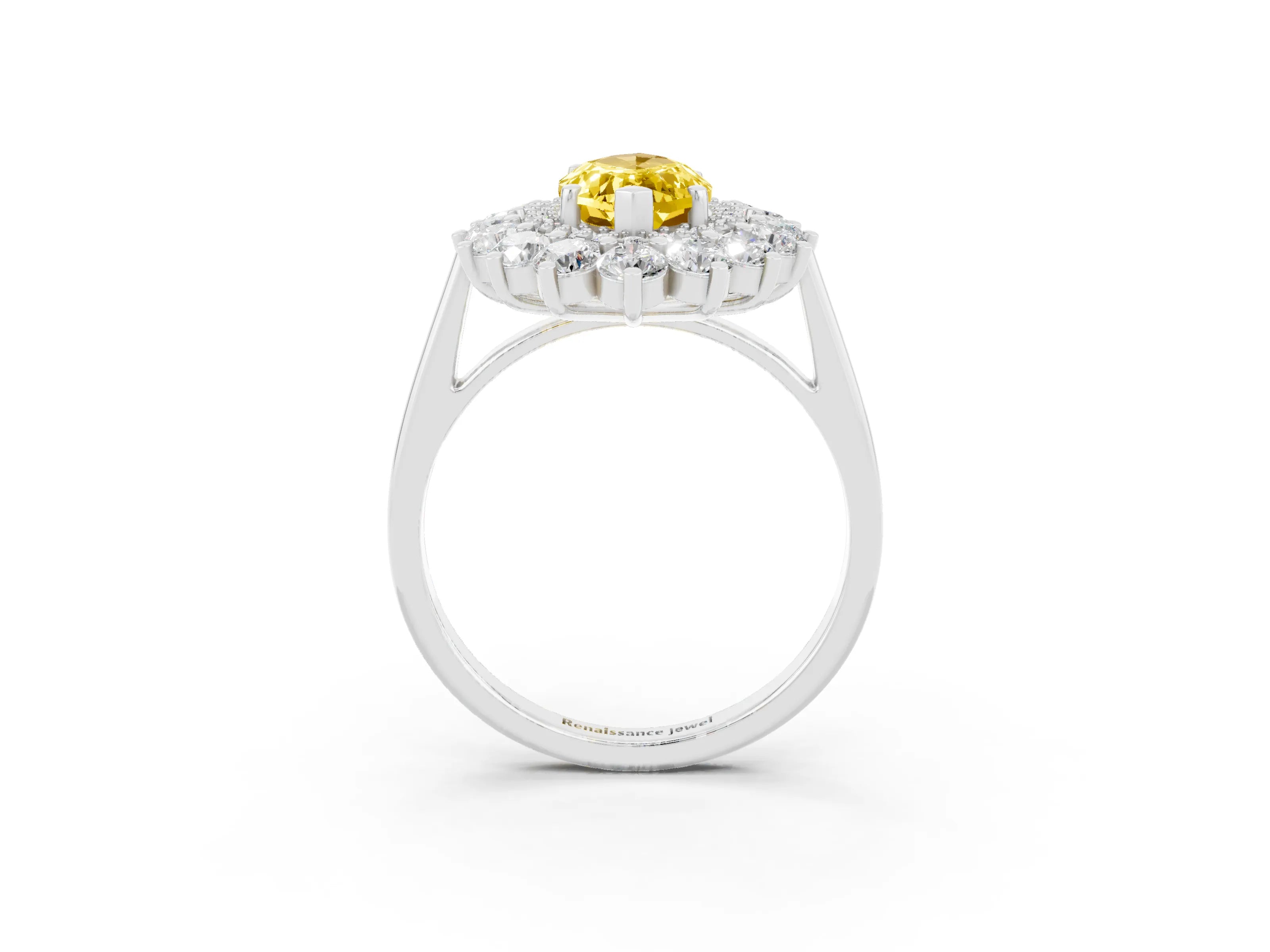 White gold Marquise Cut Halo Cluster Diamond Ring with Pave Band and Four-Prong Setting_3