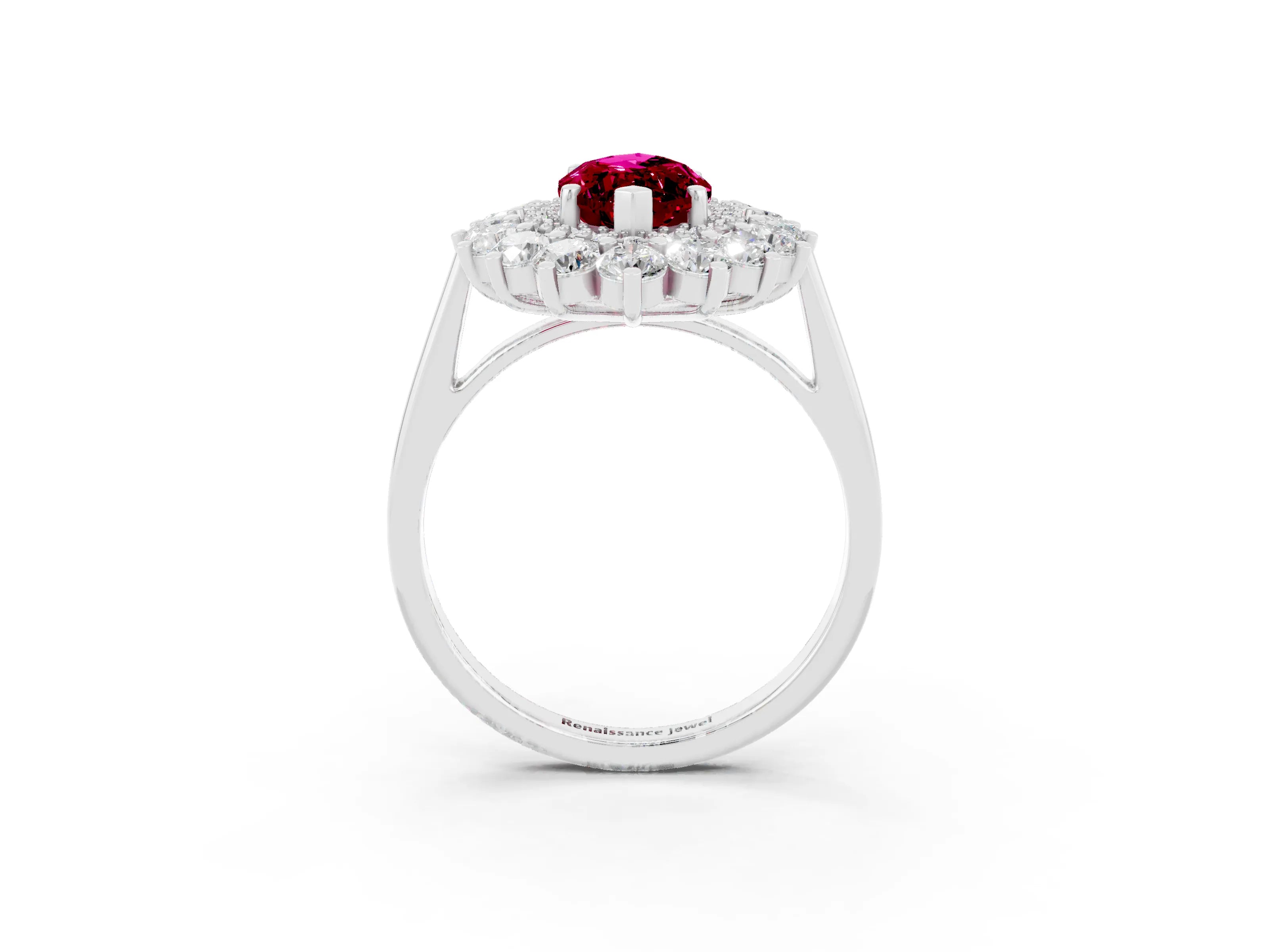 White gold Marquise Cut Halo Cluster Diamond Ring with Pave Band and Four-Prong Setting_3