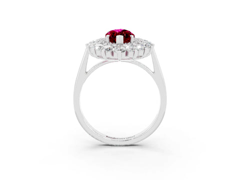 White gold Marquise Cut Halo Cluster Diamond Ring with Pave Band and Four-Prong Setting_3