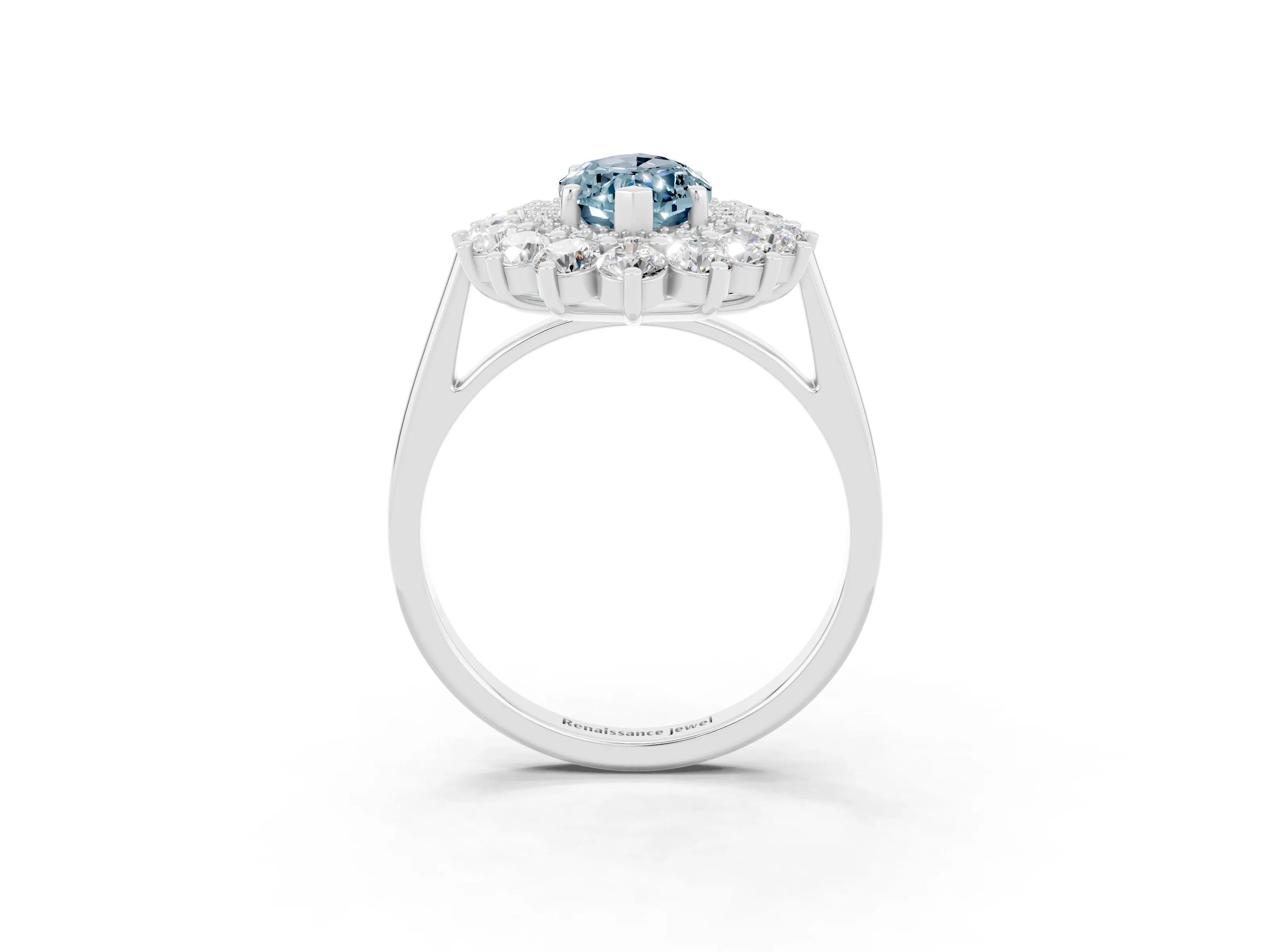 White gold Marquise Cut Halo Cluster Diamond Ring with Pave Band and Four-Prong Setting_3