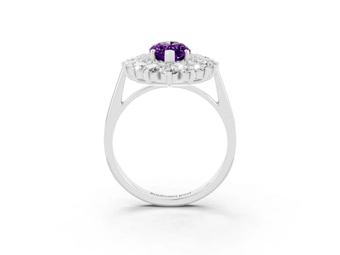 White gold Marquise Cut Halo Cluster Diamond Ring with Pave Band and Four-Prong Setting_3