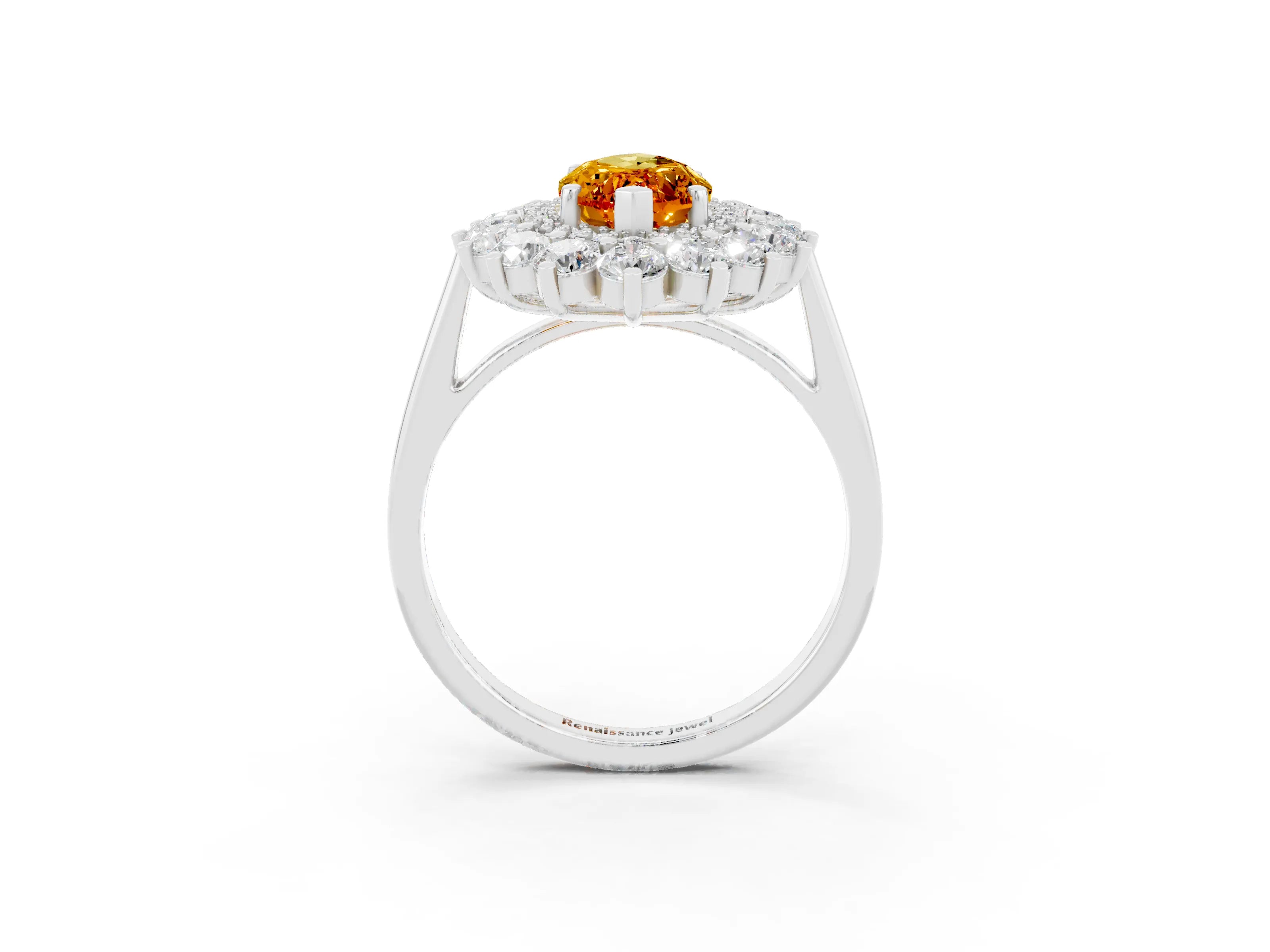 White gold Marquise Cut Halo Cluster Diamond Ring with Pave Band and Four-Prong Setting_3