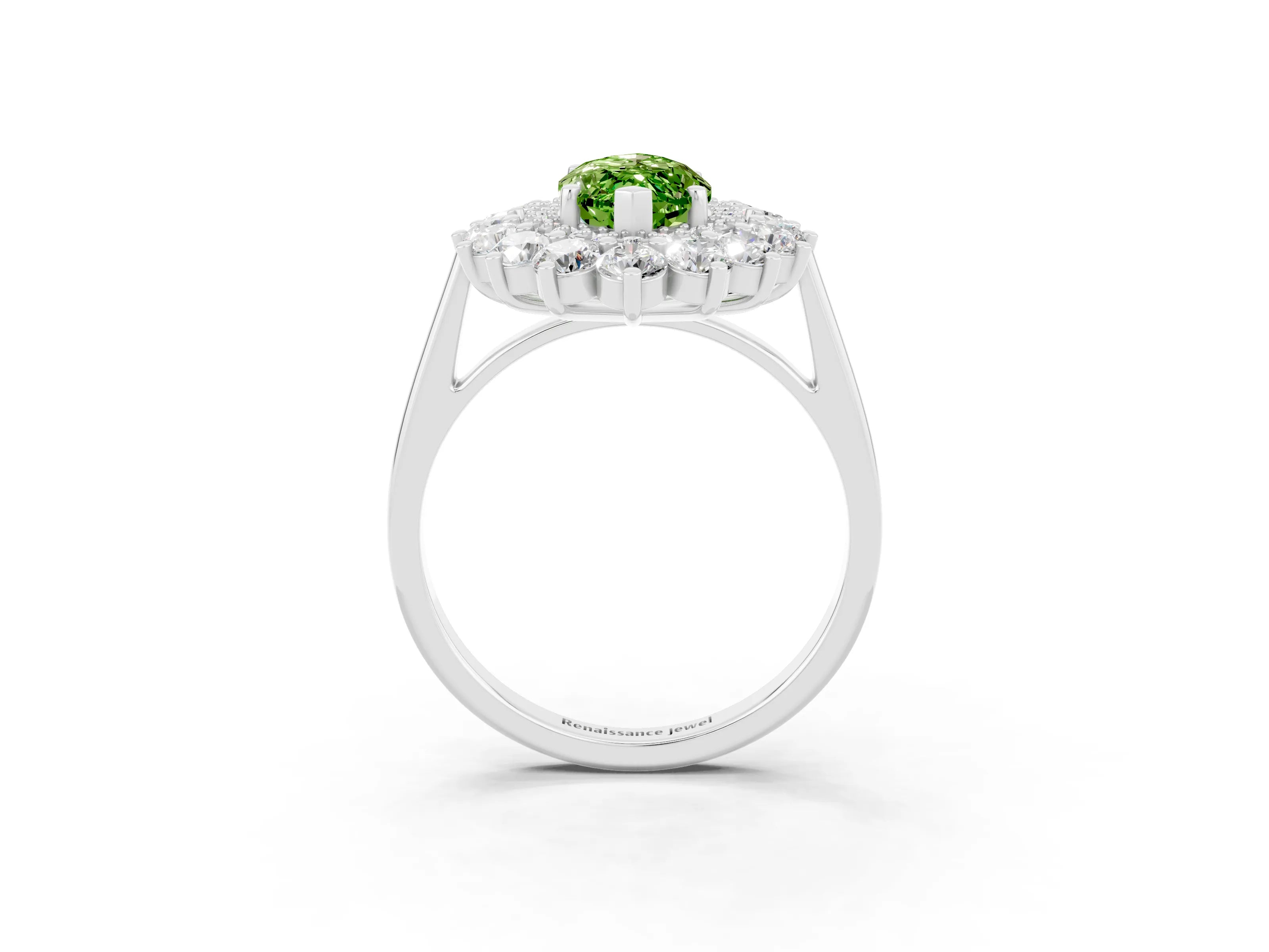 White gold Marquise Cut Halo Cluster Diamond Ring with Pave Band and Four-Prong Setting_3