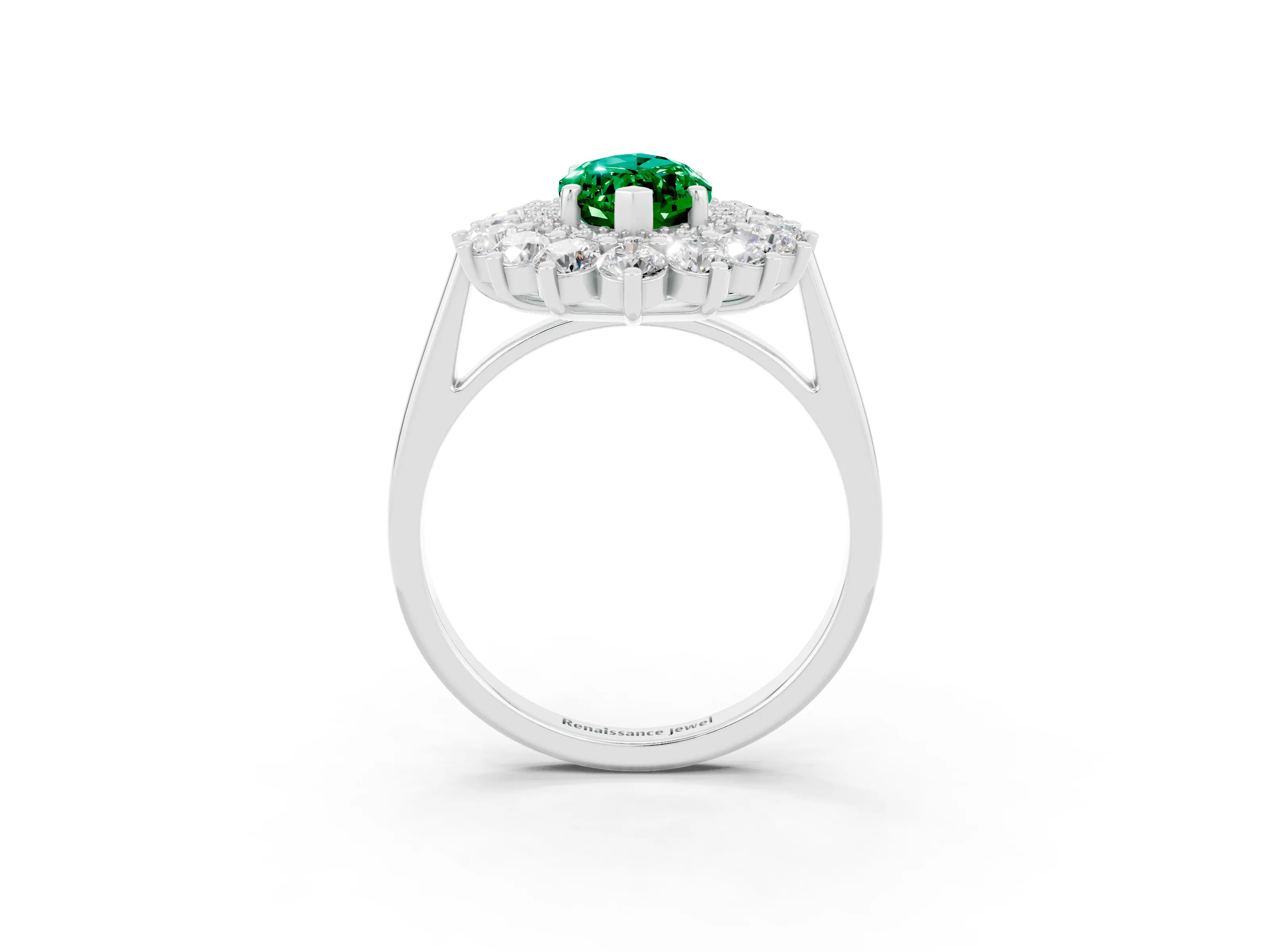 White gold Marquise Cut Halo Cluster Diamond Ring with Pave Band and Four-Prong Setting_3
