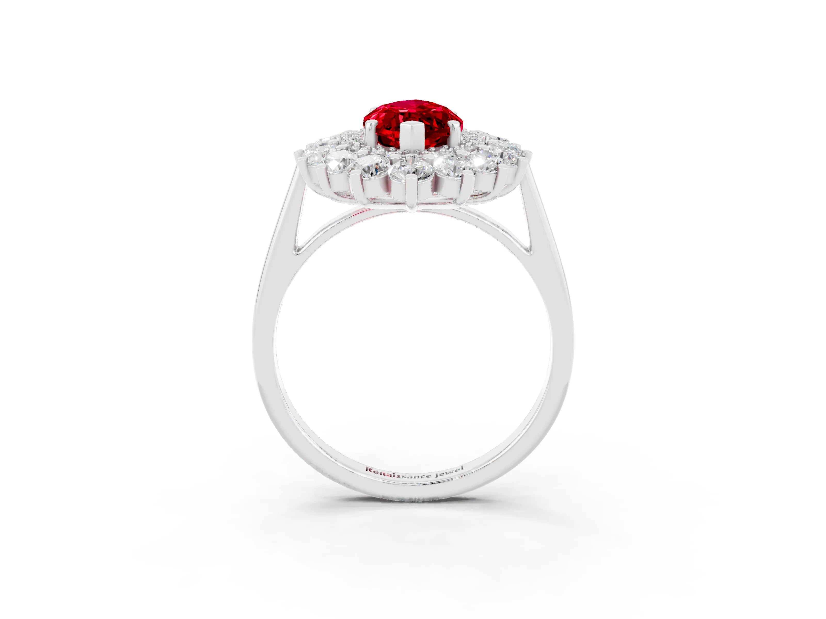 White gold Marquise Cut Halo Cluster Diamond Ring with Pave Band and Four-Prong Setting_3