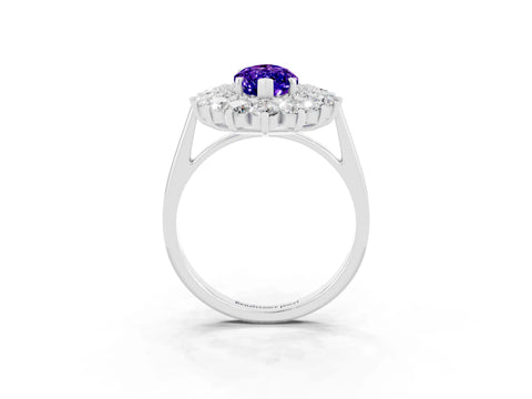White gold Marquise Cut Halo Cluster Diamond Ring with Pave Band and Four-Prong Setting_3