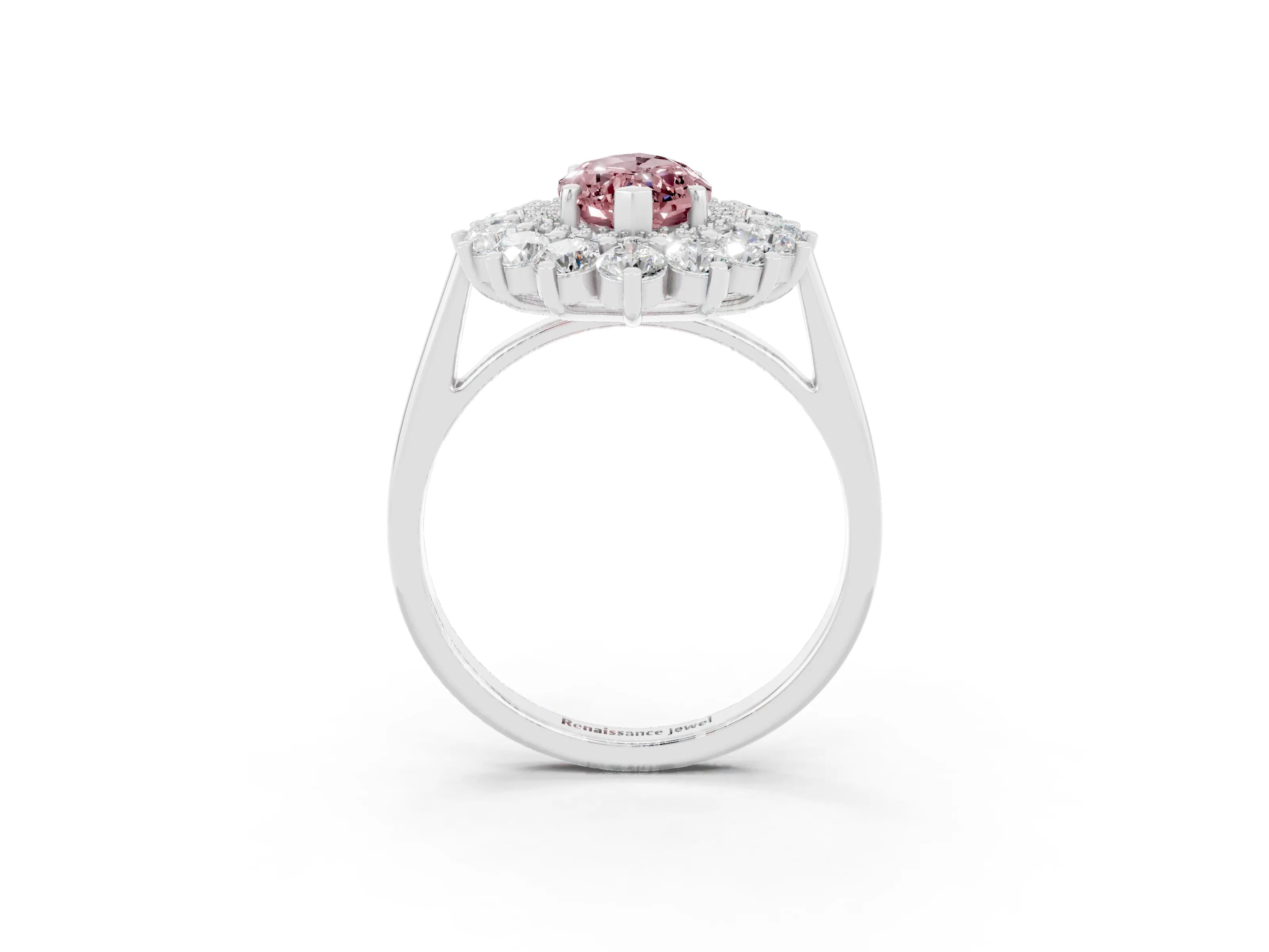 White gold Marquise Cut Halo Cluster Diamond Ring with Pave Band and Four-Prong Setting_3