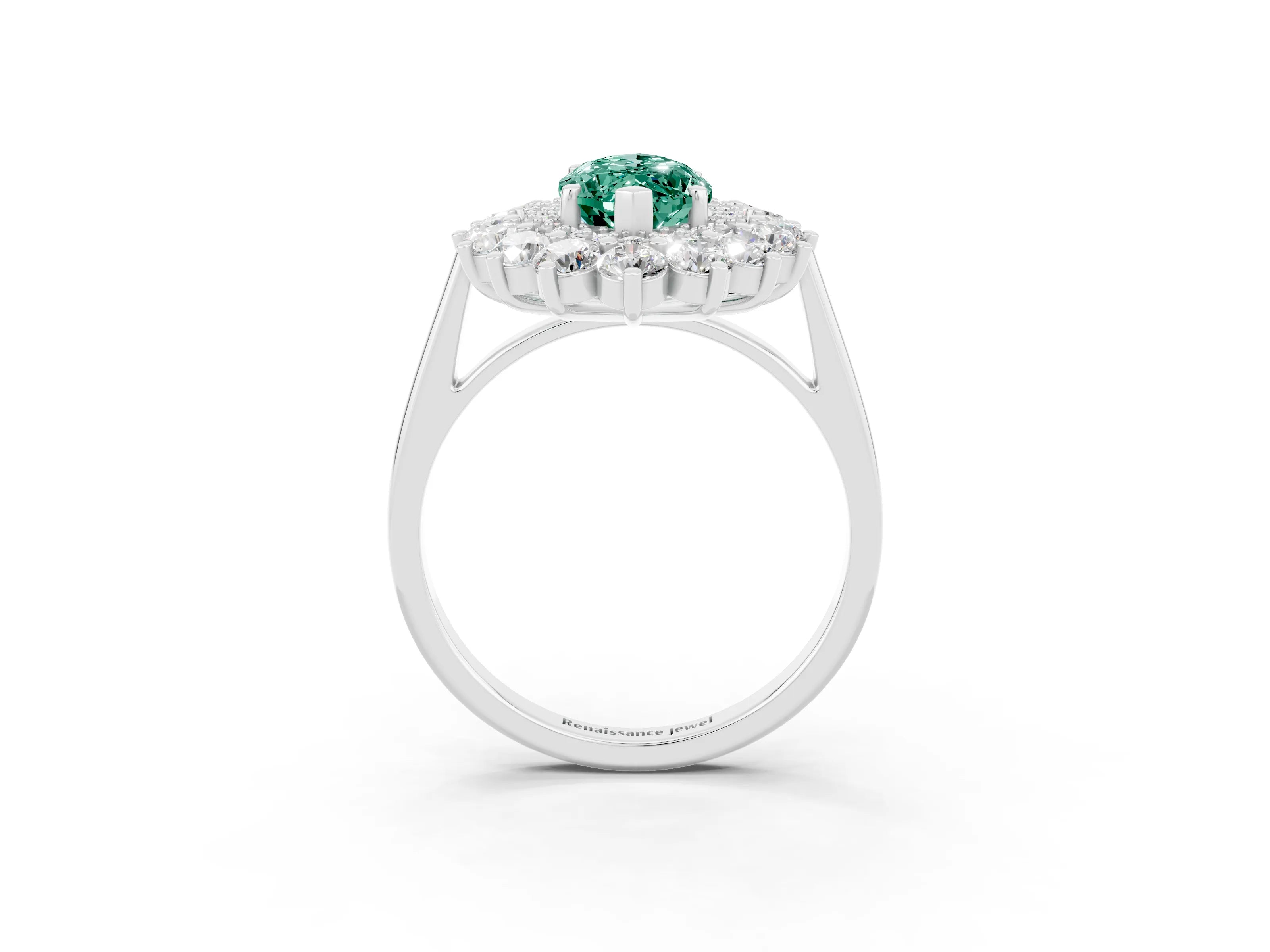 White gold Marquise Cut Halo Cluster Diamond Ring with Pave Band and Four-Prong Setting_3