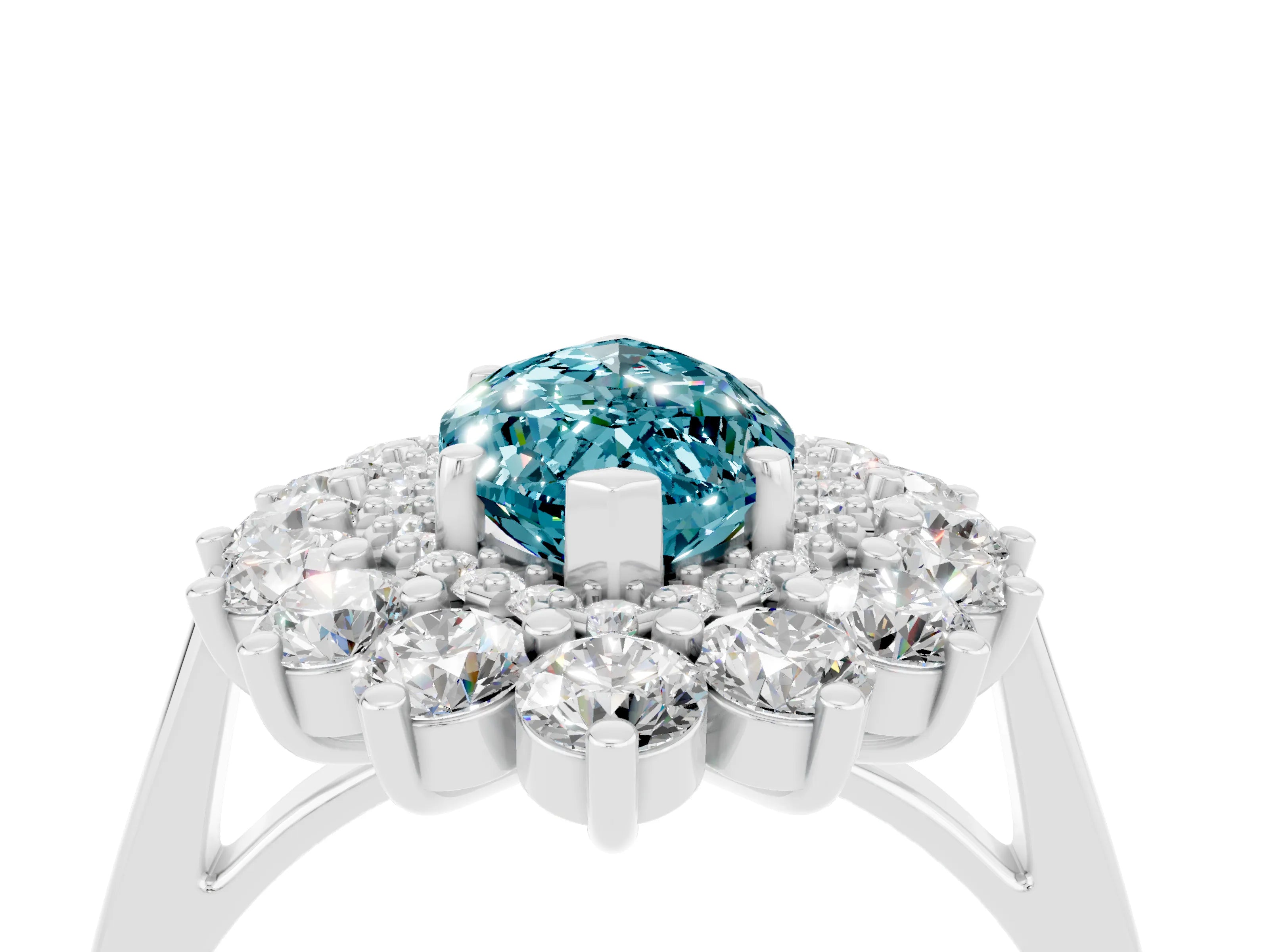 White gold Marquise Cut Halo Cluster Diamond Ring with Pave Band and Four-Prong Setting_4