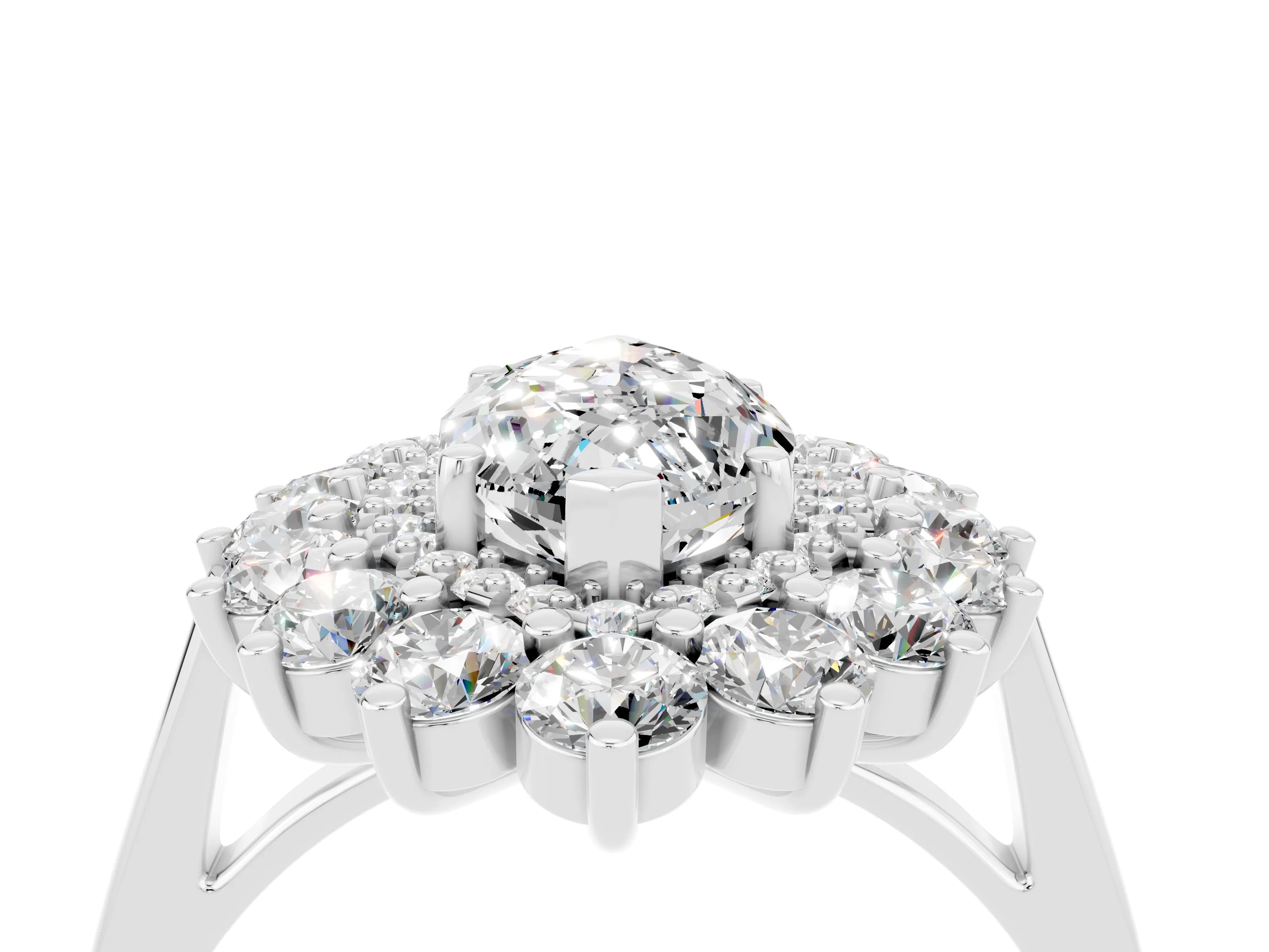 White gold Marquise Cut Halo Cluster Diamond Ring with Pave Band and Four-Prong Setting_4