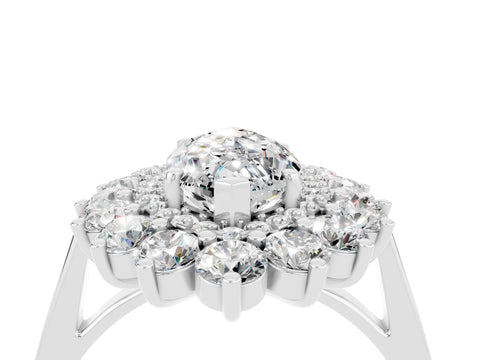 White gold Marquise Cut Halo Cluster Diamond Ring with Pave Band and Four-Prong Setting_4