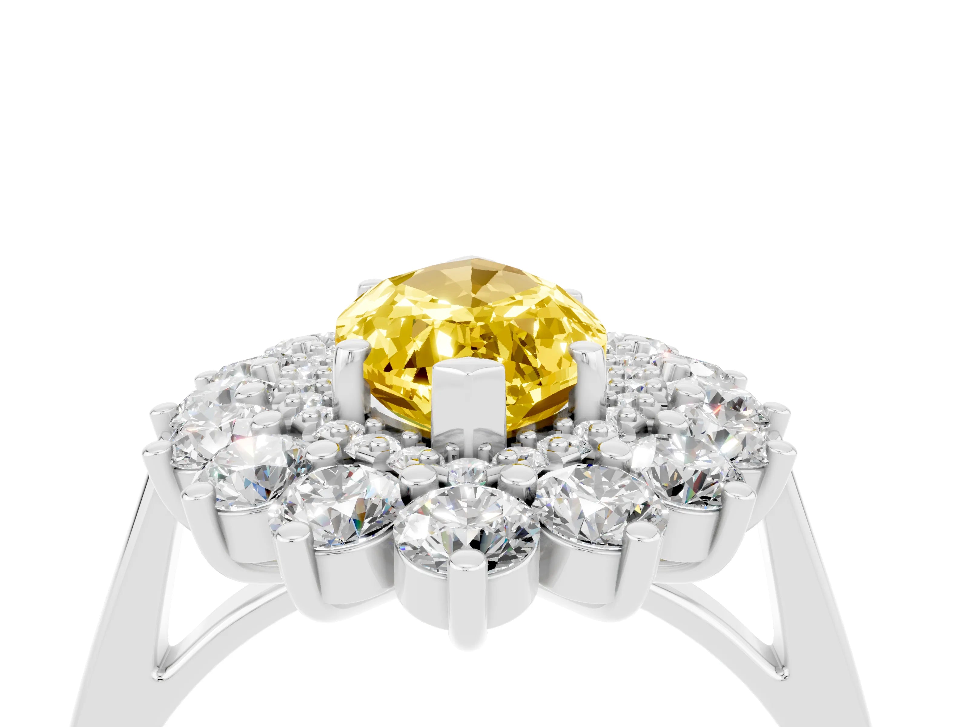 White gold Marquise Cut Halo Cluster Diamond Ring with Pave Band and Four-Prong Setting_4