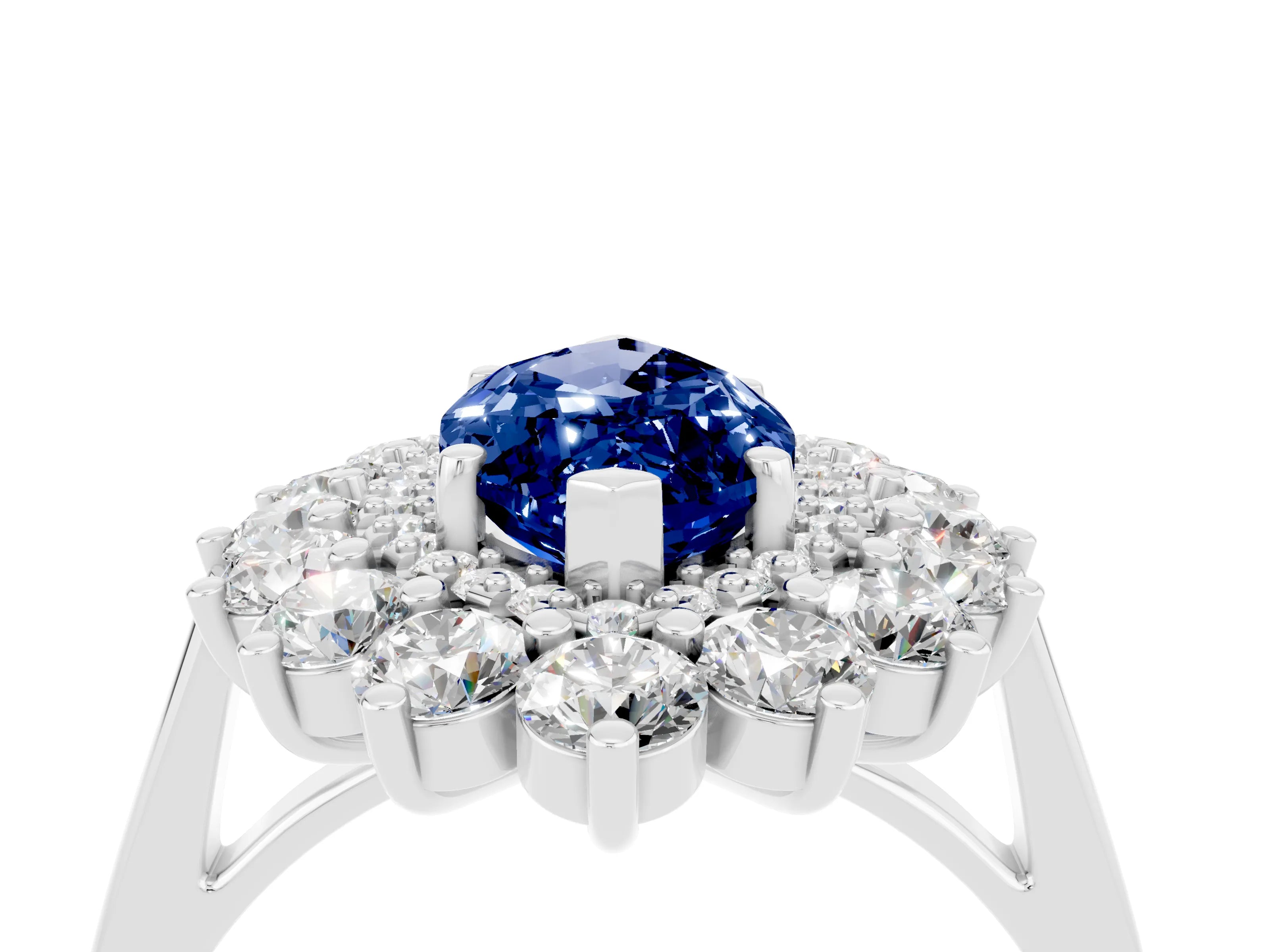 White gold Marquise Cut Halo Cluster Diamond Ring with Pave Band and Four-Prong Setting_4