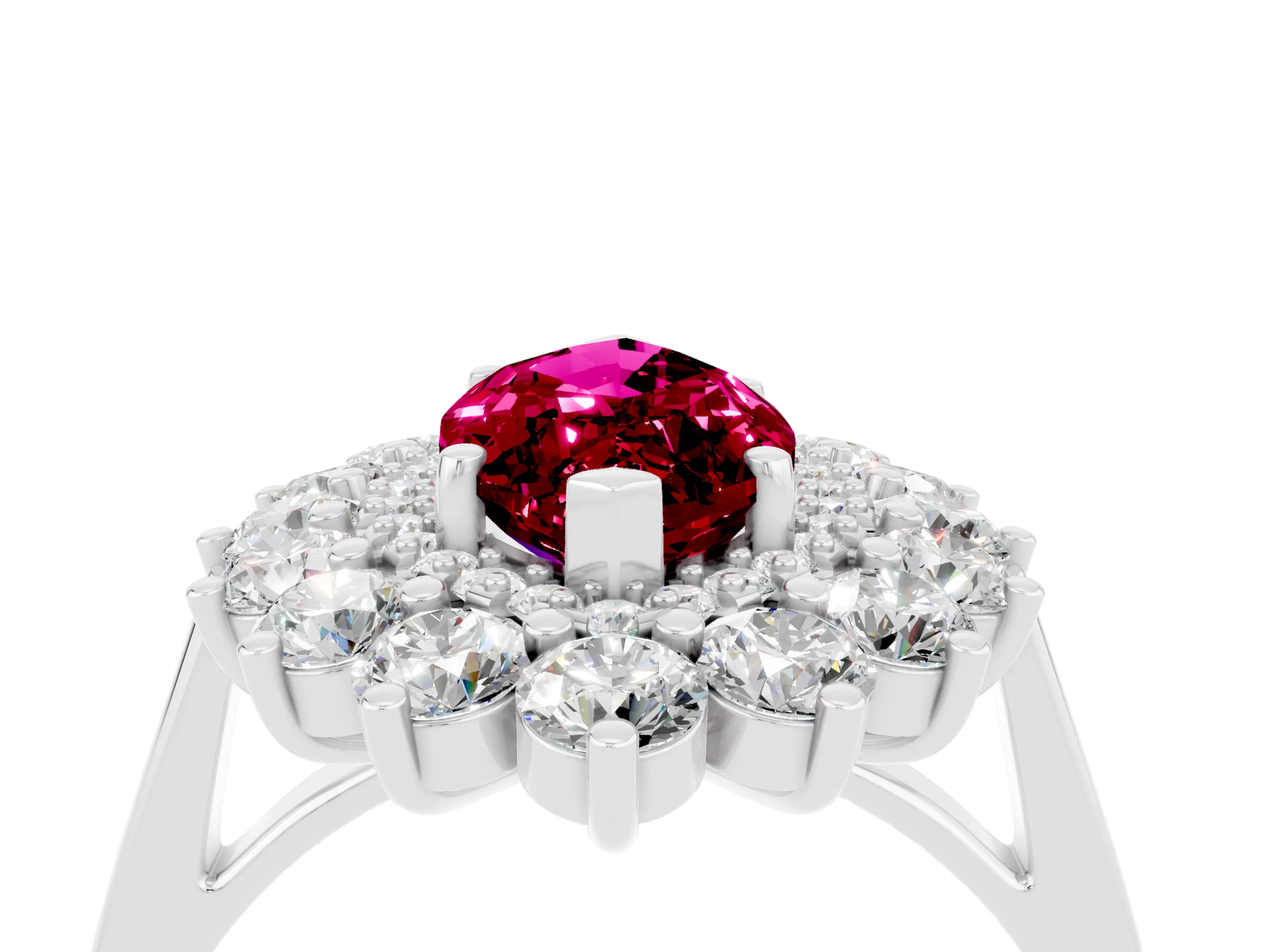 White gold Marquise Cut Halo Cluster Diamond Ring with Pave Band and Four-Prong Setting_4