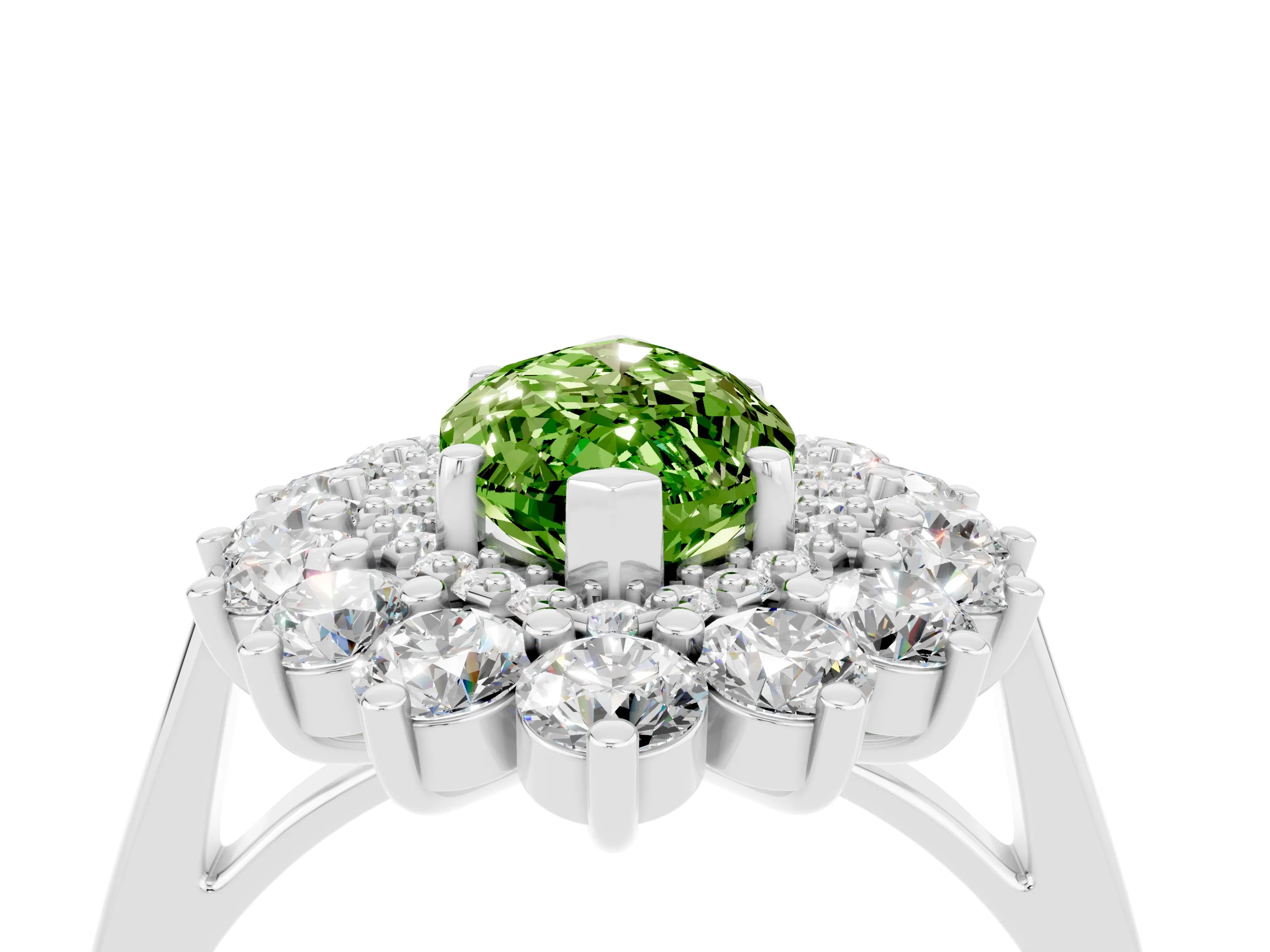 White gold Marquise Cut Halo Cluster Diamond Ring with Pave Band and Four-Prong Setting_4