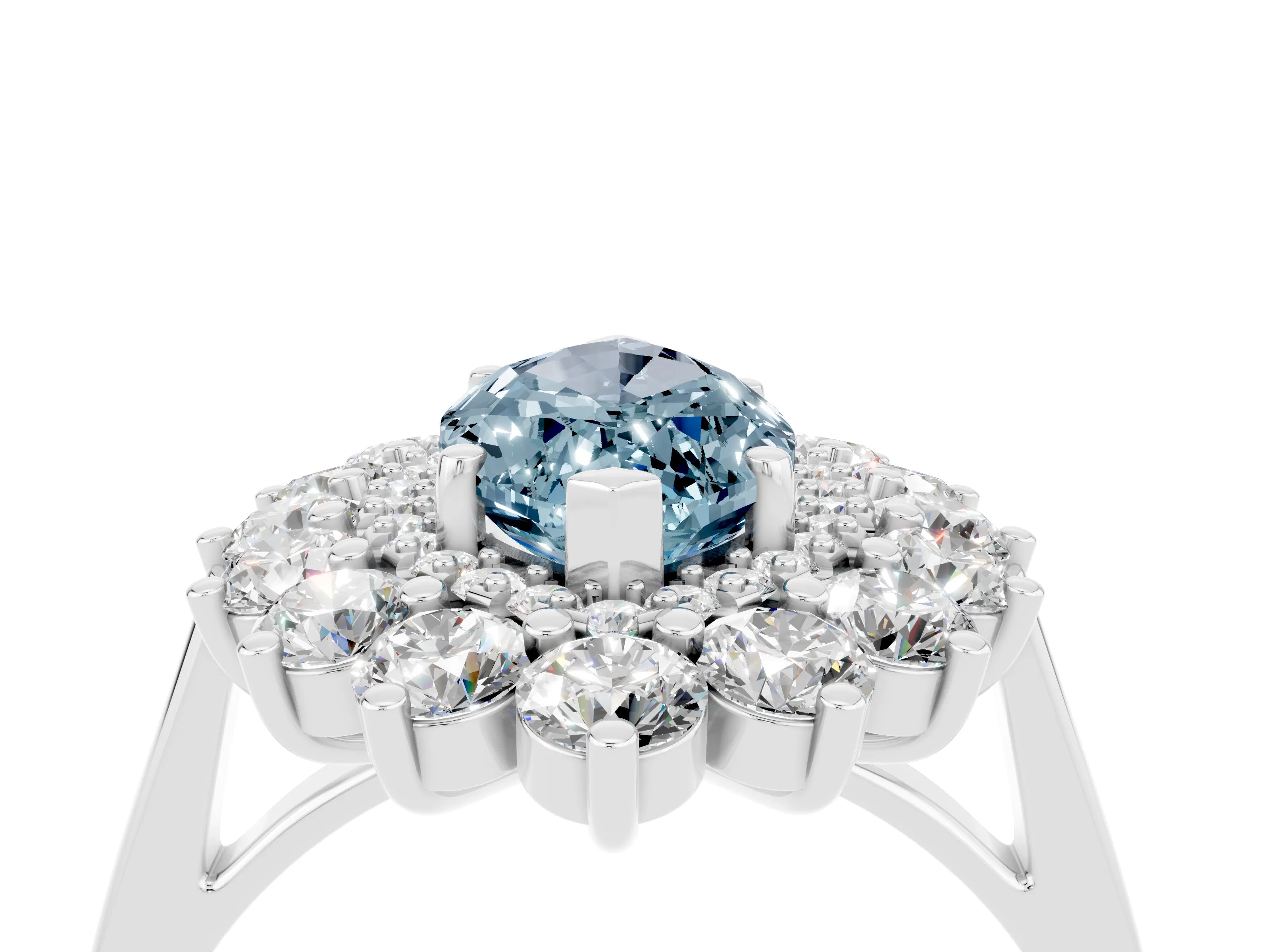 White gold Marquise Cut Halo Cluster Diamond Ring with Pave Band and Four-Prong Setting_4