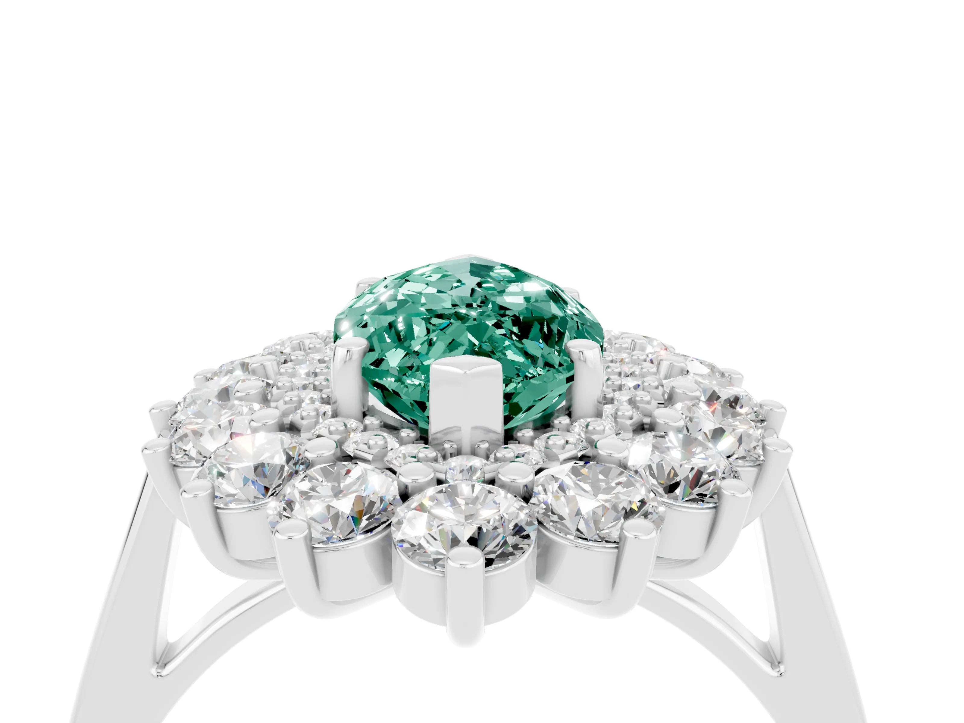 White gold Marquise Cut Halo Cluster Diamond Ring with Pave Band and Four-Prong Setting_4