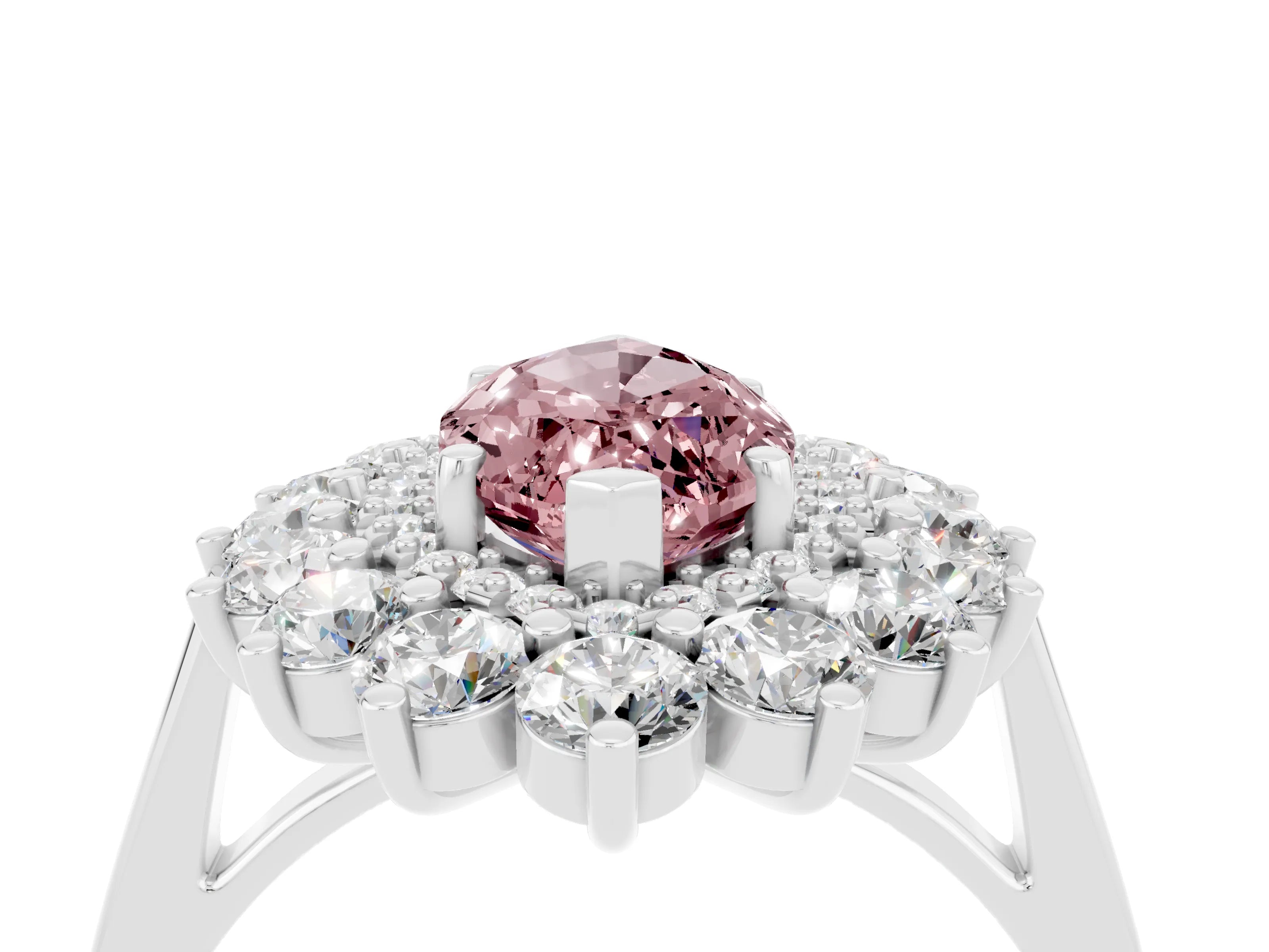 White gold Marquise Cut Halo Cluster Diamond Ring with Pave Band and Four-Prong Setting_4