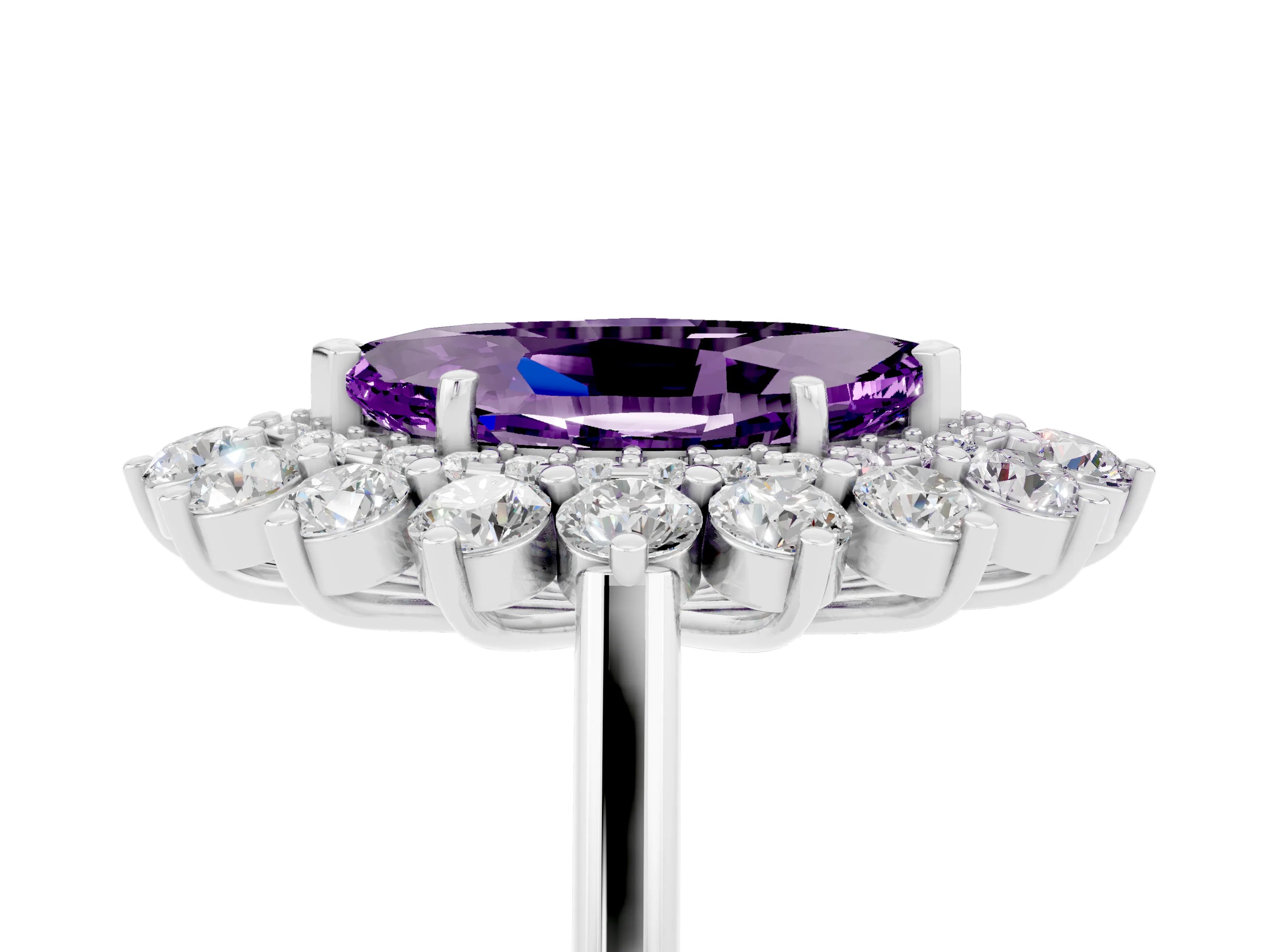 White gold Marquise Cut Halo Cluster Diamond Ring with Pave Band and Four-Prong Setting_5