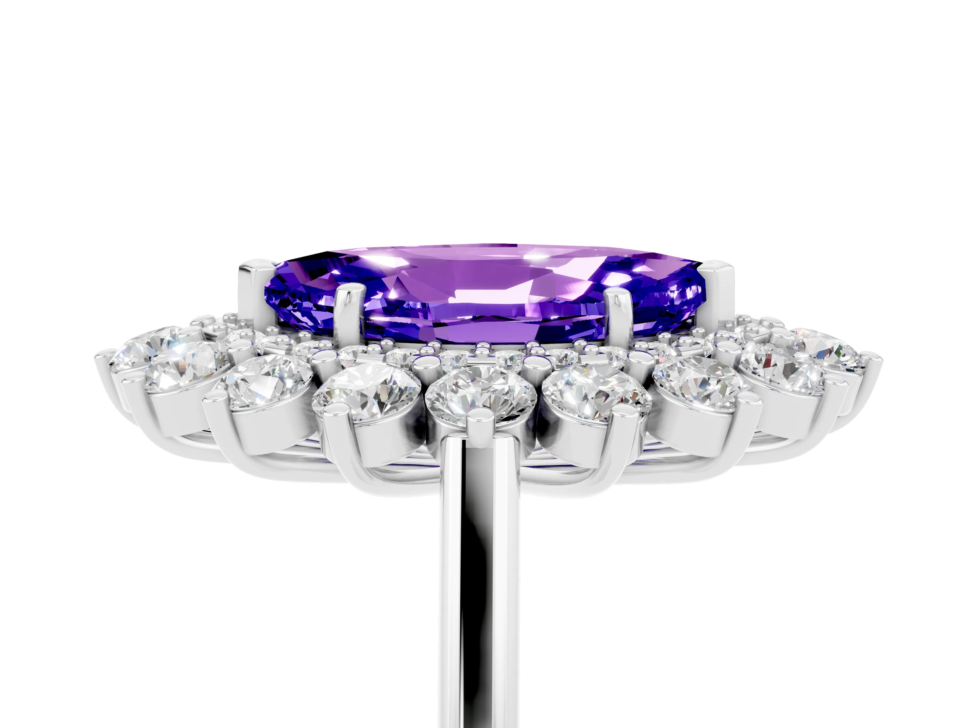 White gold Marquise Cut Halo Cluster Diamond Ring with Pave Band and Four-Prong Setting_5