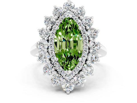 White gold Marquise Cut Halo Cluster Diamond Ring with Pave Band and Four-Prong Setting
