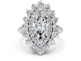 White gold Marquise Cut Halo Cluster Diamond Ring with Pave Band and Four-Prong Setting_7