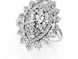 White gold Marquise Cut Halo Cluster Diamond Ring with Pave Band and Four-Prong Setting_8