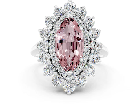 White gold Marquise Cut Halo Cluster Diamond Ring with Pave Band and Four-Prong Setting