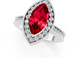 White gold Marquise Cut Halo Diamond Engagement Ring with Milgrain Pave Band and Four-Prong Setting_1