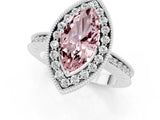 White gold Marquise Cut Halo Diamond Engagement Ring with Milgrain Pave Band and Four-Prong Setting_1
