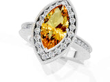 White gold Marquise Cut Halo Diamond Engagement Ring with Milgrain Pave Band and Four-Prong Setting_1