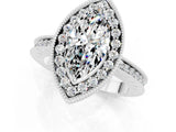 White gold Marquise Cut Halo Diamond Engagement Ring with Milgrain Pave Band and Four-Prong Setting_1