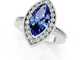 White gold Marquise Cut Halo Diamond Engagement Ring with Milgrain Pave Band and Four-Prong Setting_1