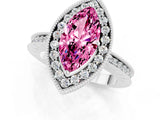 White gold Marquise Cut Halo Diamond Engagement Ring with Milgrain Pave Band and Four-Prong Setting_1