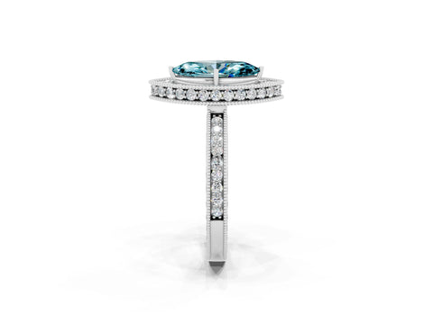 White gold Marquise Cut Halo Diamond Engagement Ring with Milgrain Pave Band and Four-Prong Setting_2
