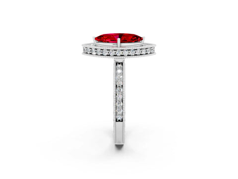 White gold Marquise Cut Halo Diamond Engagement Ring with Milgrain Pave Band and Four-Prong Setting_2