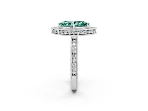 White gold Marquise Cut Halo Diamond Engagement Ring with Milgrain Pave Band and Four-Prong Setting_2