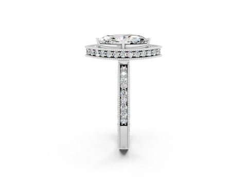 White gold Marquise Cut Halo Diamond Engagement Ring with Milgrain Pave Band and Four-Prong Setting_2