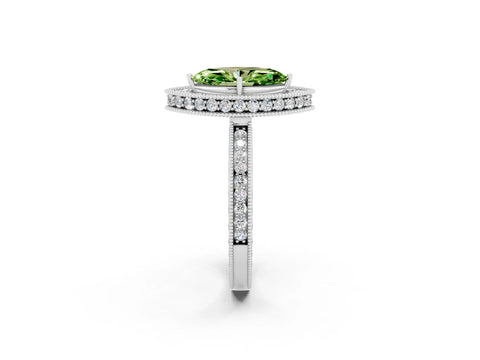 White gold Marquise Cut Halo Diamond Engagement Ring with Milgrain Pave Band and Four-Prong Setting_2