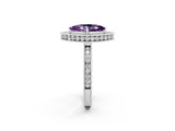 White gold Marquise Cut Halo Diamond Engagement Ring with Milgrain Pave Band and Four-Prong Setting_2