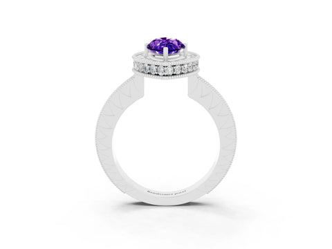 White gold Marquise Cut Halo Diamond Engagement Ring with Milgrain Pave Band and Four-Prong Setting_3