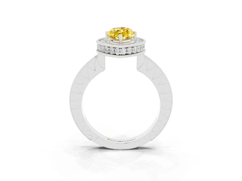 White gold Marquise Cut Halo Diamond Engagement Ring with Milgrain Pave Band and Four-Prong Setting_3